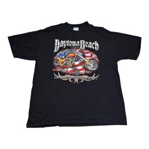 Vintage 2004 M&O Knits Daytona Beach Bike Week Black Shirt‎ Adult XL